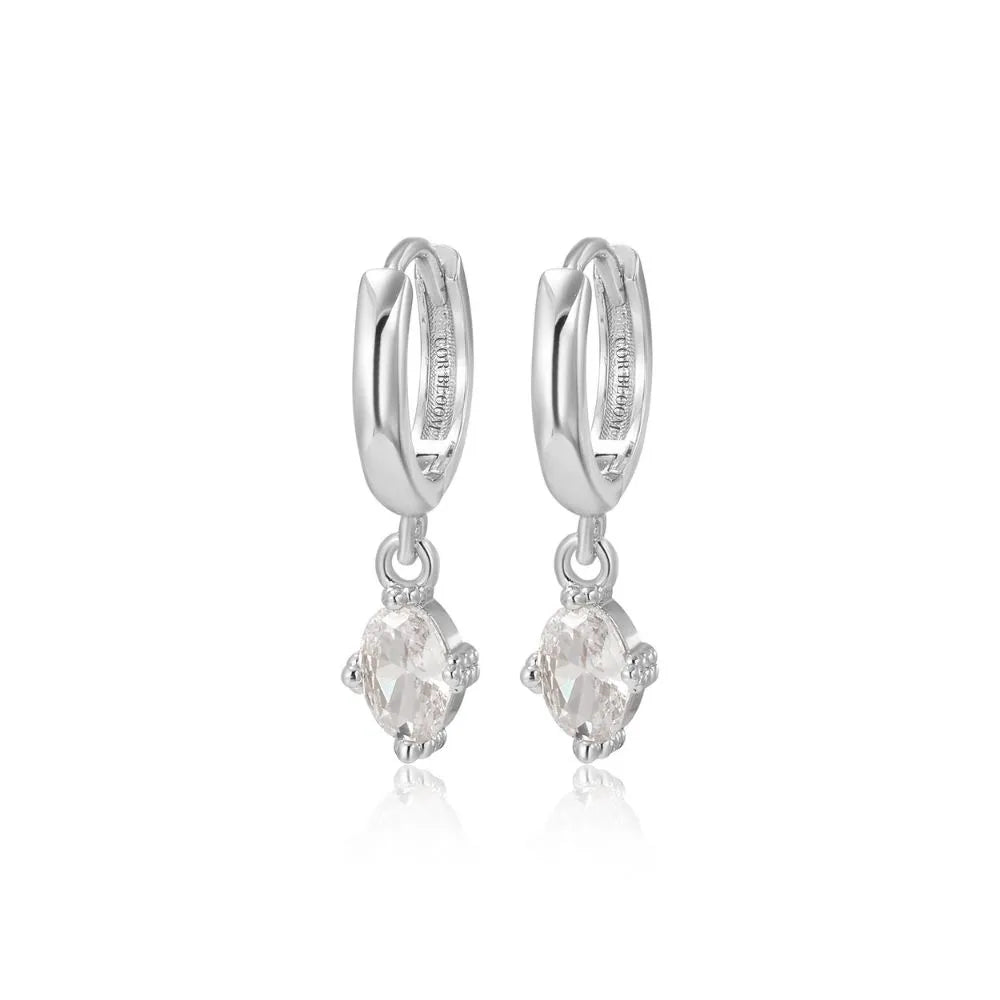 Aleia White Crystal Oval Hoop Earrings