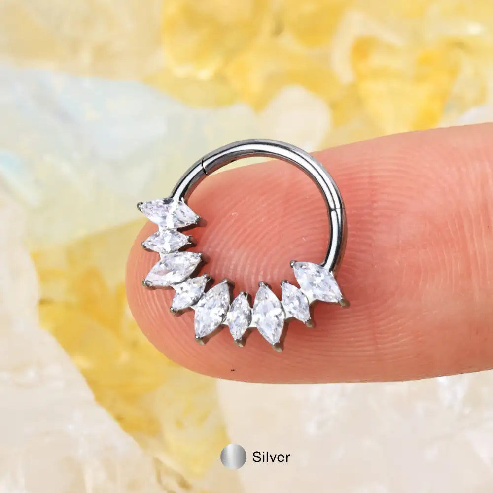Titanium Saanvi Diamond 9-Petal Marquise Clicker