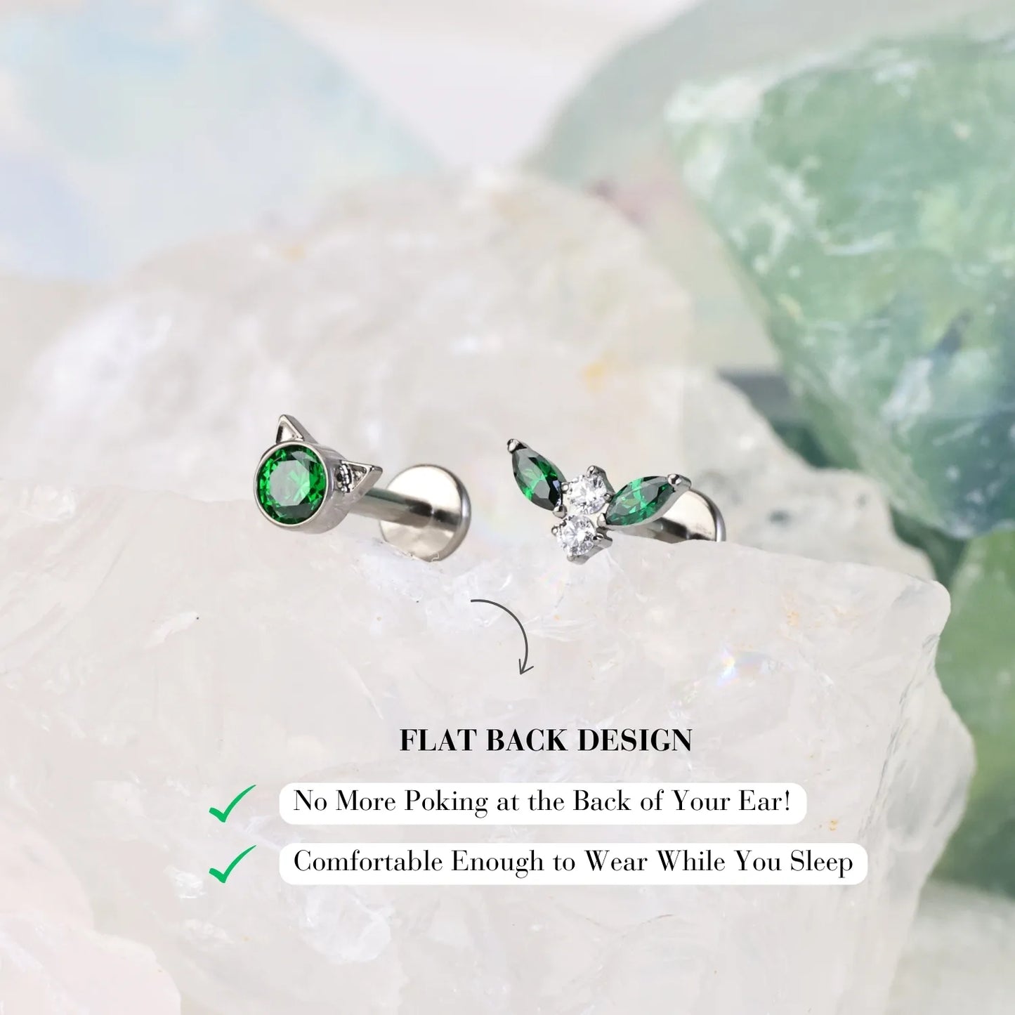 Titanium Small Green Emerald Kiara Moth Flat Back Stud