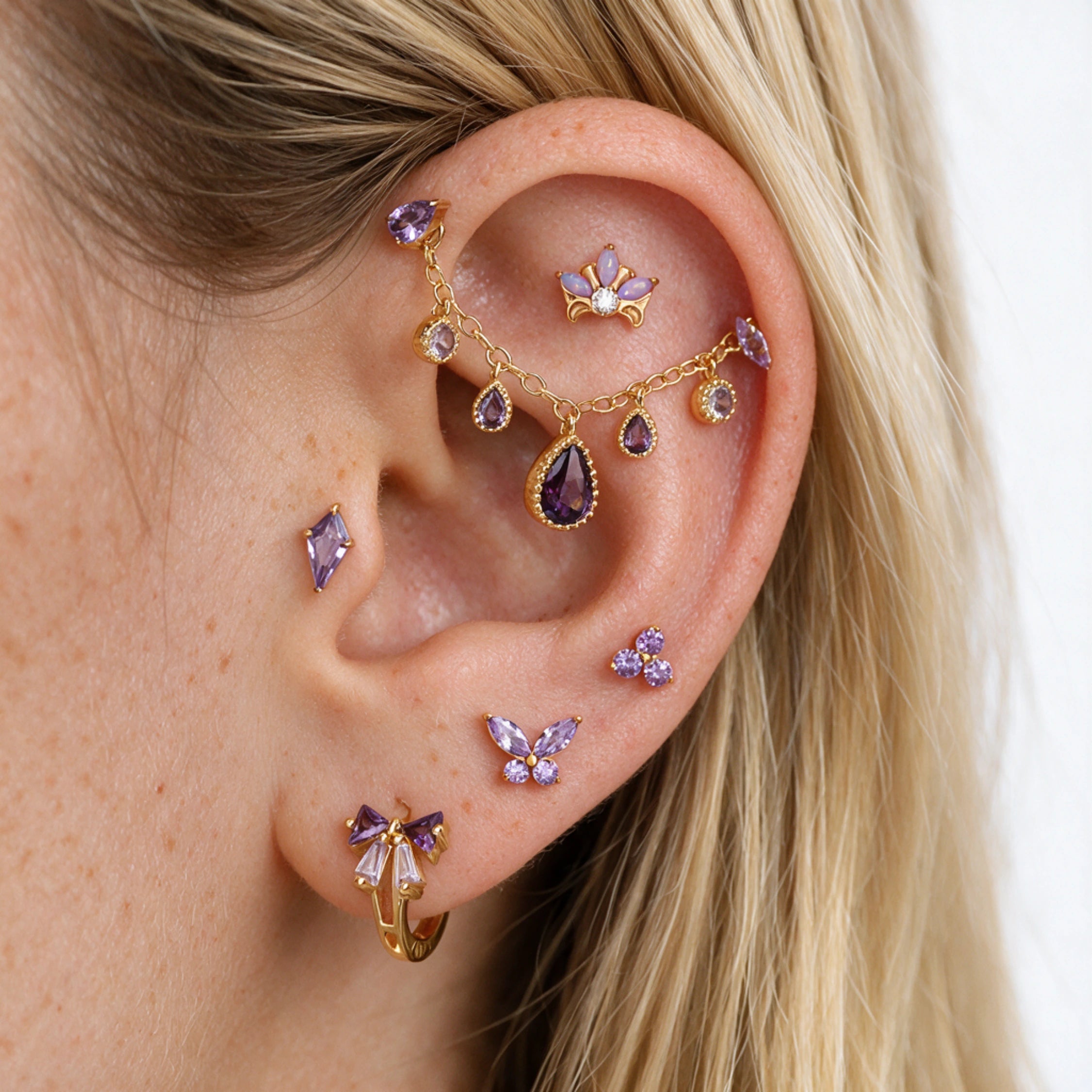 Titanium Apion Amethyst Waterdrop Flat Back Stud