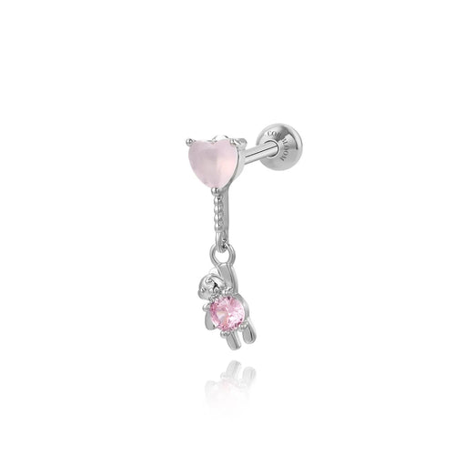 Pink Heart Teddy Bear Screw Back Stud Earring