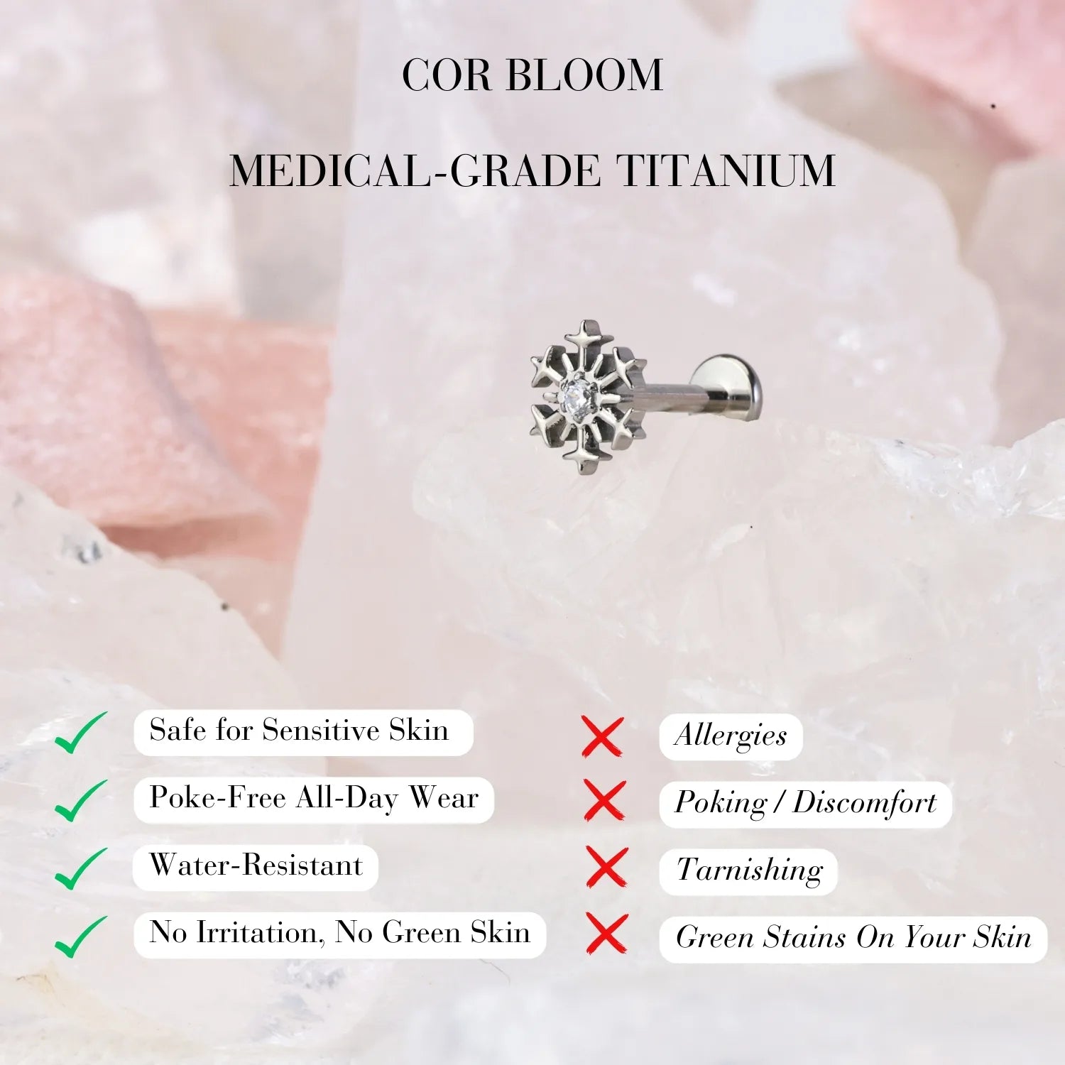 Titanium Little Diamond Snowflake Flat Back Stud