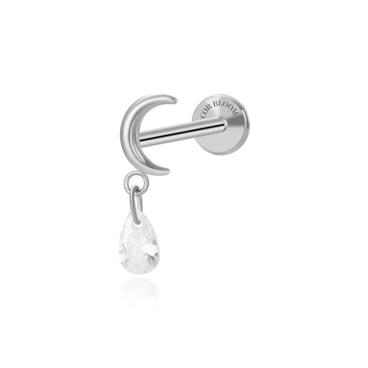 Titanium Ela Dangling Crescent Moon Flat Back Stud