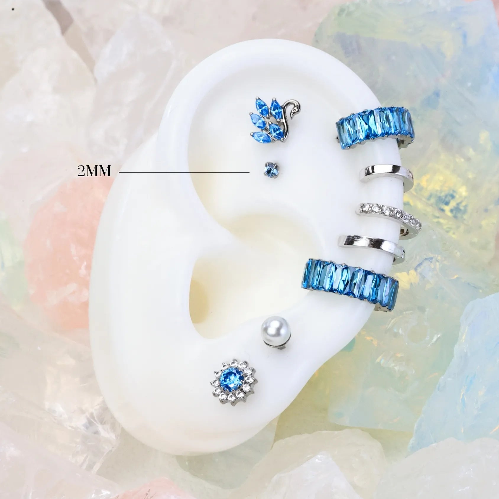 Titanium Multisize Aquamarine Stud (Push Pin)
