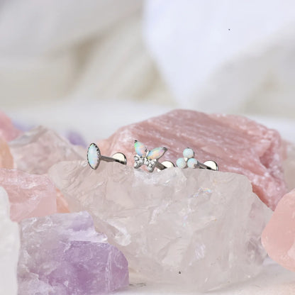 Titanium Mini White Opal Triangle Flat Back Stud