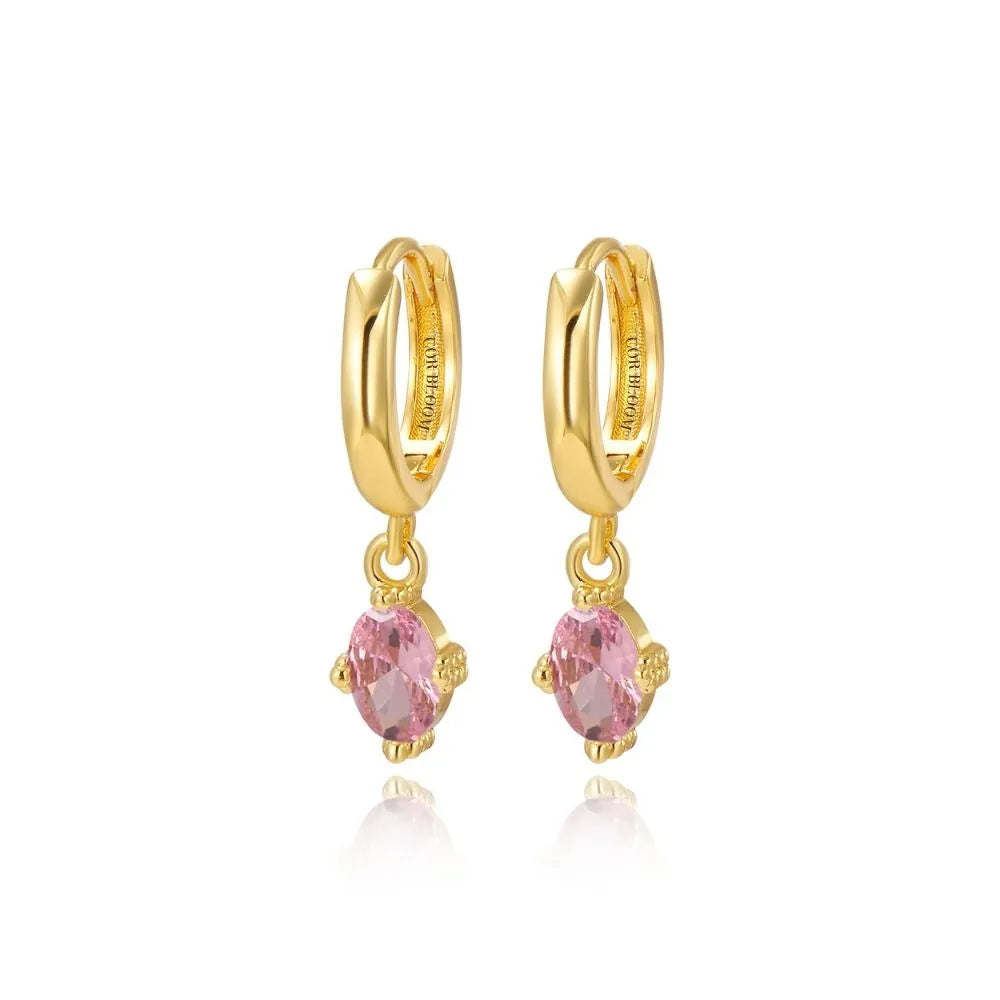 Aleia Pink Oval Stone Hoop Earrings