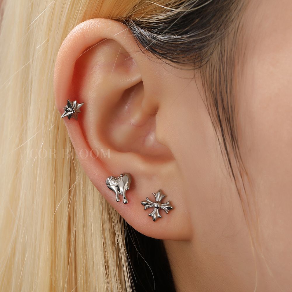 Titanium Dripping Lava Heart Piercing Stud Earring