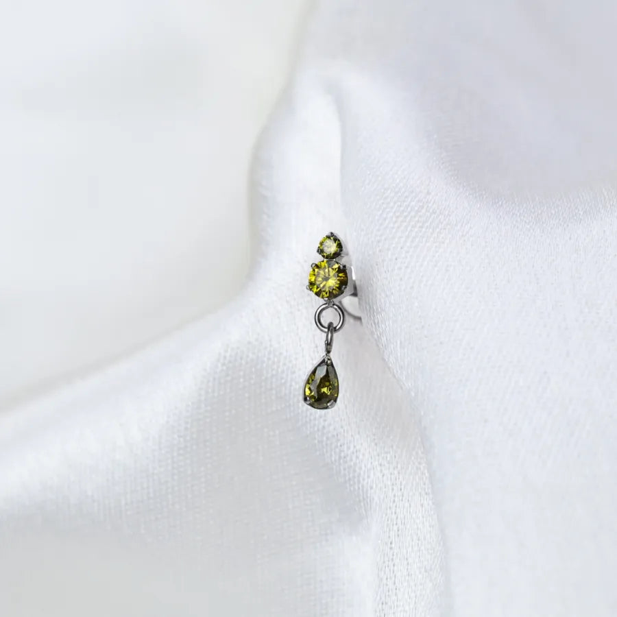 Titanium Yuri Waterdrop Push Pin Stud - Peridot