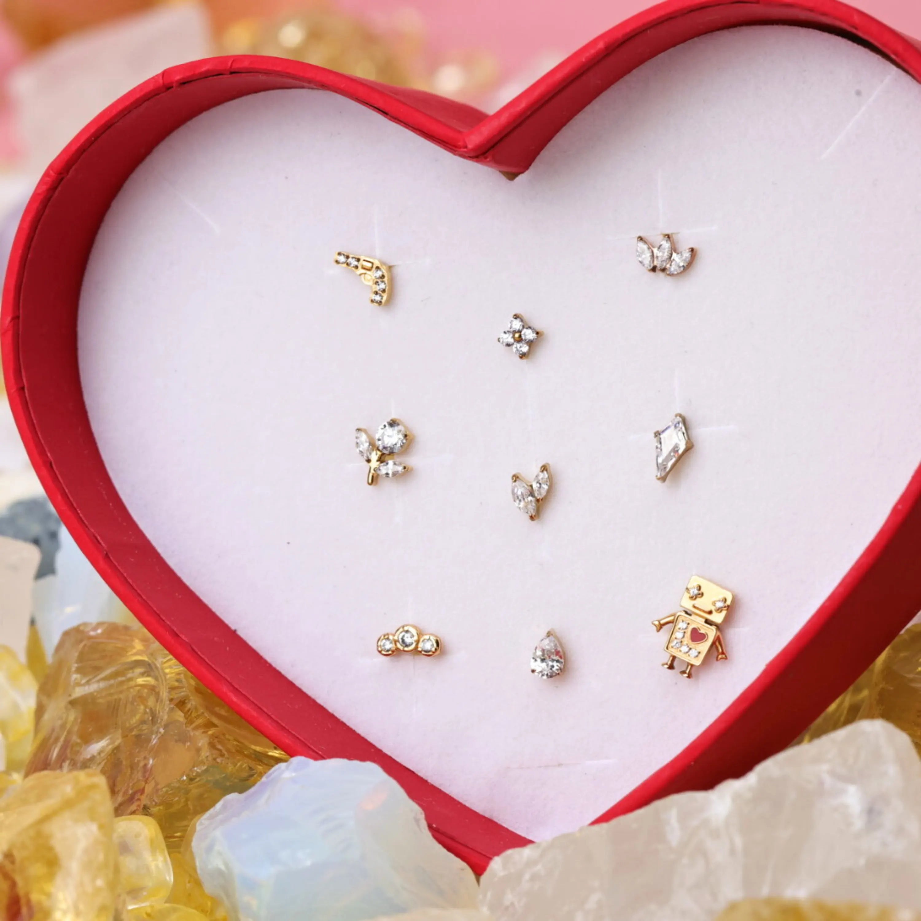 Titanium Mr. Robot Flat Back Stud - Red Heart