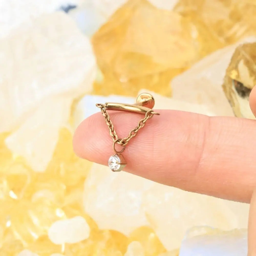 Titanium Liberty Diamond Dangle Stud - Vertical Helix & Hidden Rook