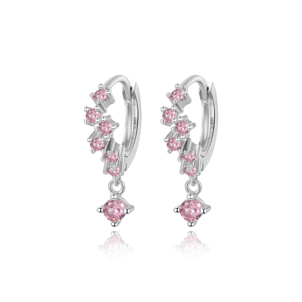Nia Bling Cluster Hoops - Pink Tourmaline