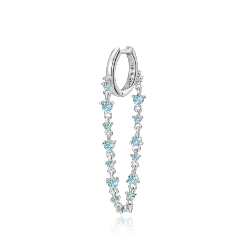 Livia Lighit Aquamarine Dangling Chain Hoop Earring