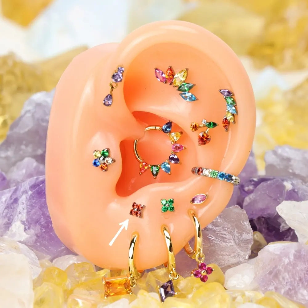 Titanium Aretha Small Ruby Four-Leaf Clover Stud