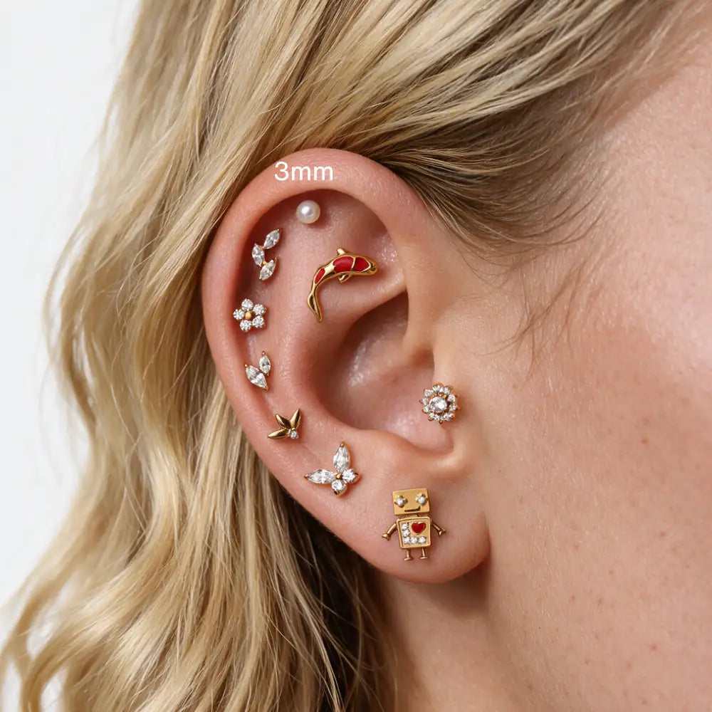 Titanium Akosua Mini Duo Petal Crystal Stud