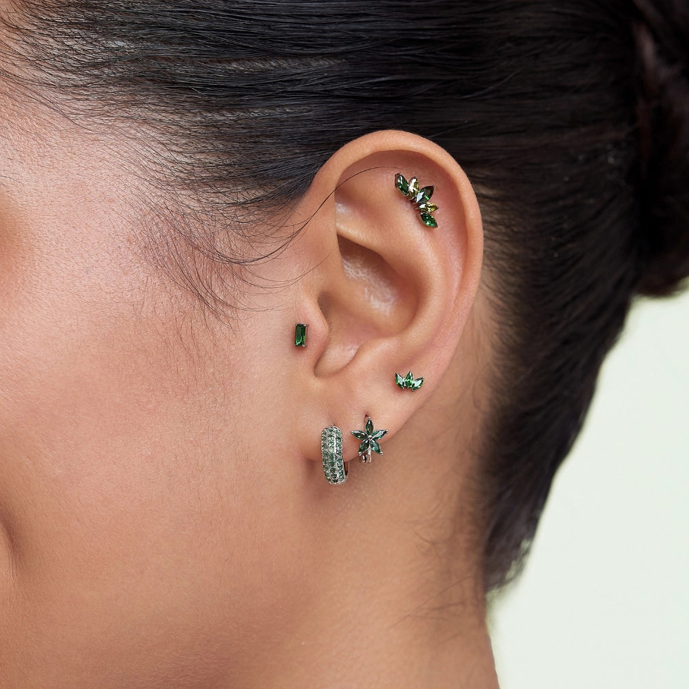 Ella Green Emerald Flower Huggie Earrings