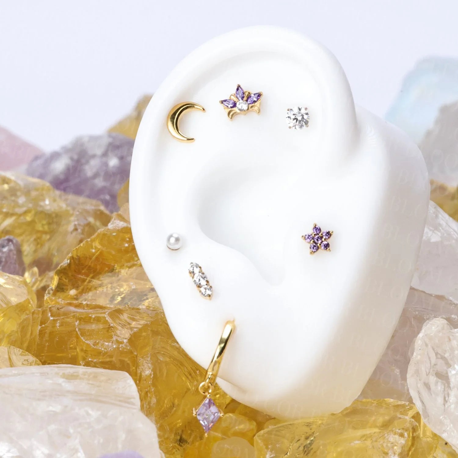 Titanium Hermes Imperial Amethyst Lotus Crown Stud