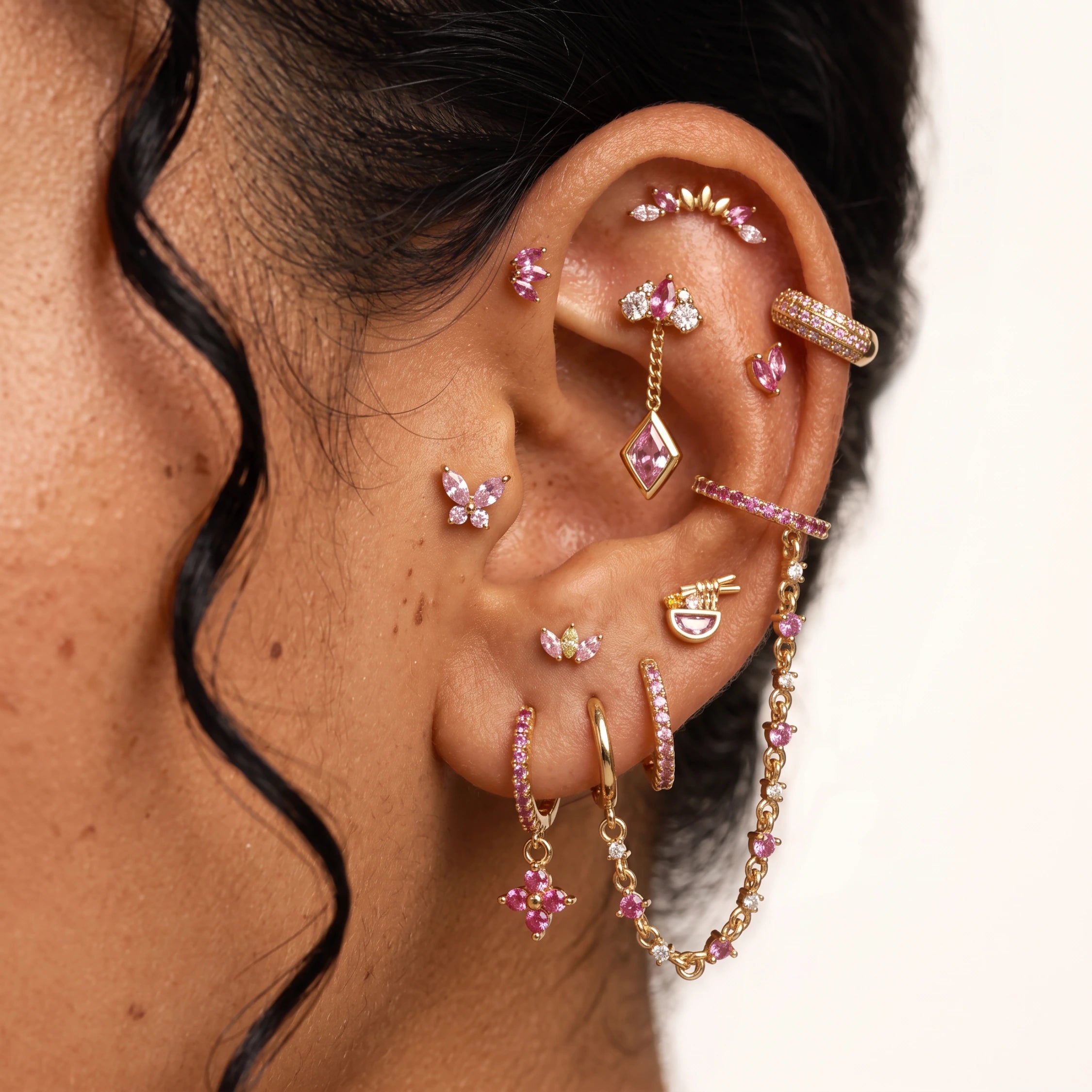 Titanium Seven-Petal Stud - Pink & Ruby