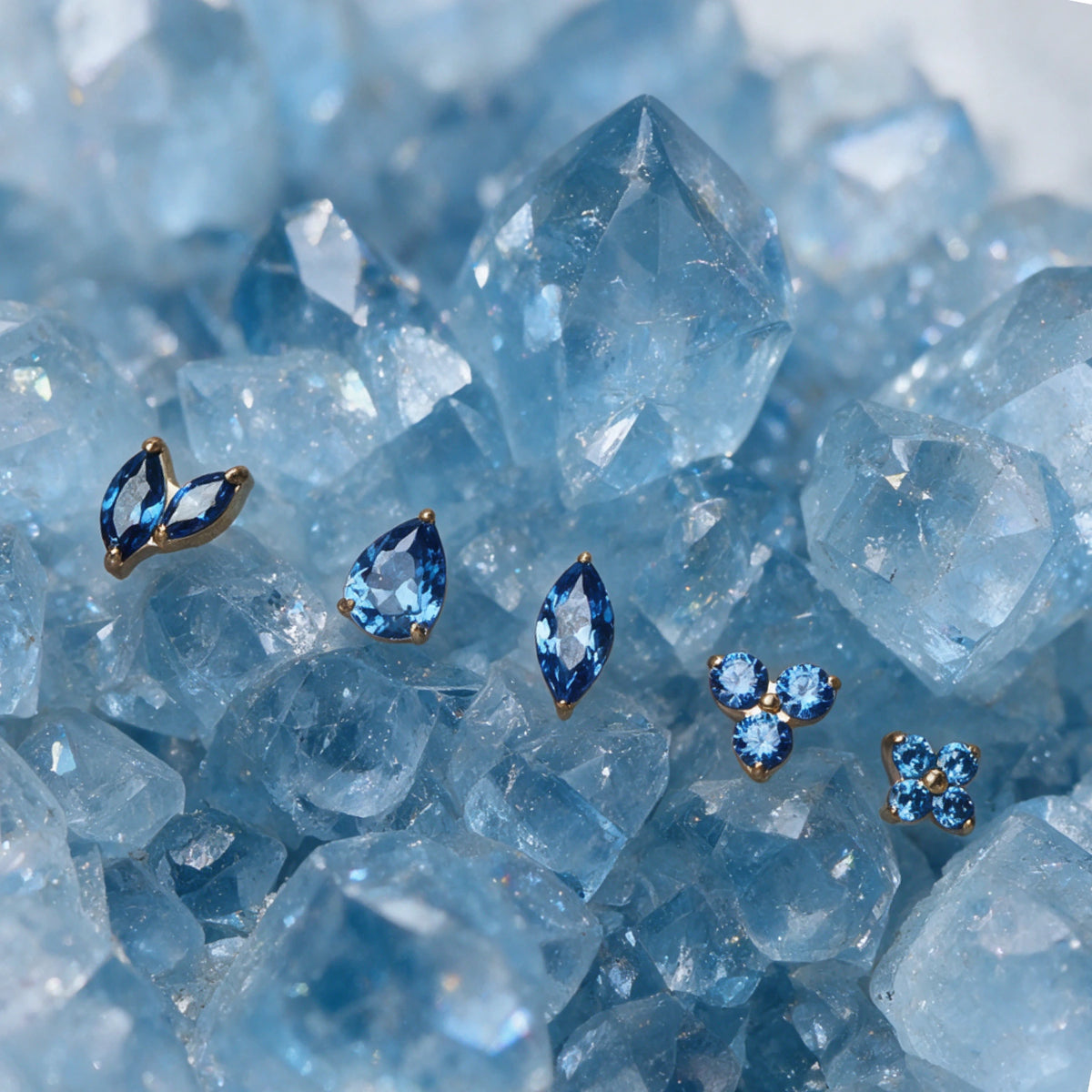 Titanium Aretha Small Blue Sapphire Four-Leaf Clover Stud