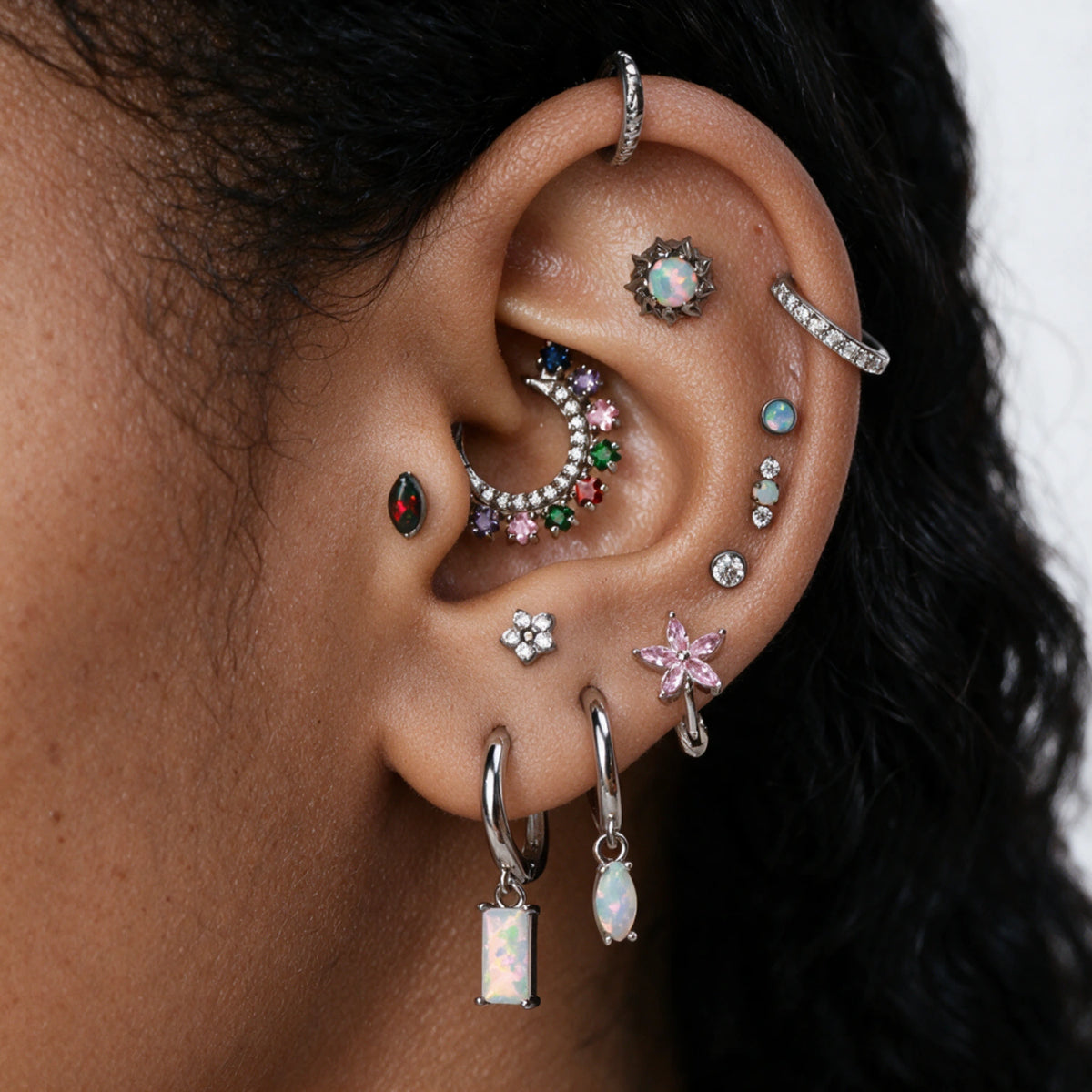 Titanium Cillian Opal Sun Push Pin Flatback Stud
