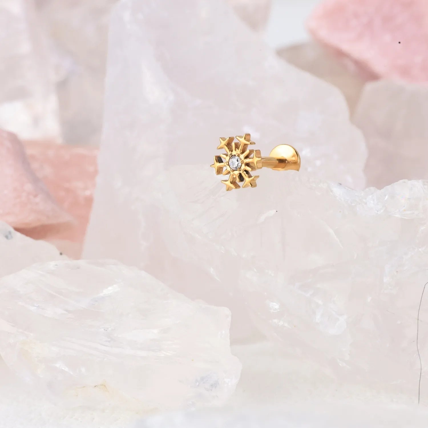 Titanium Little Diamond Snowflake Flat Back Stud