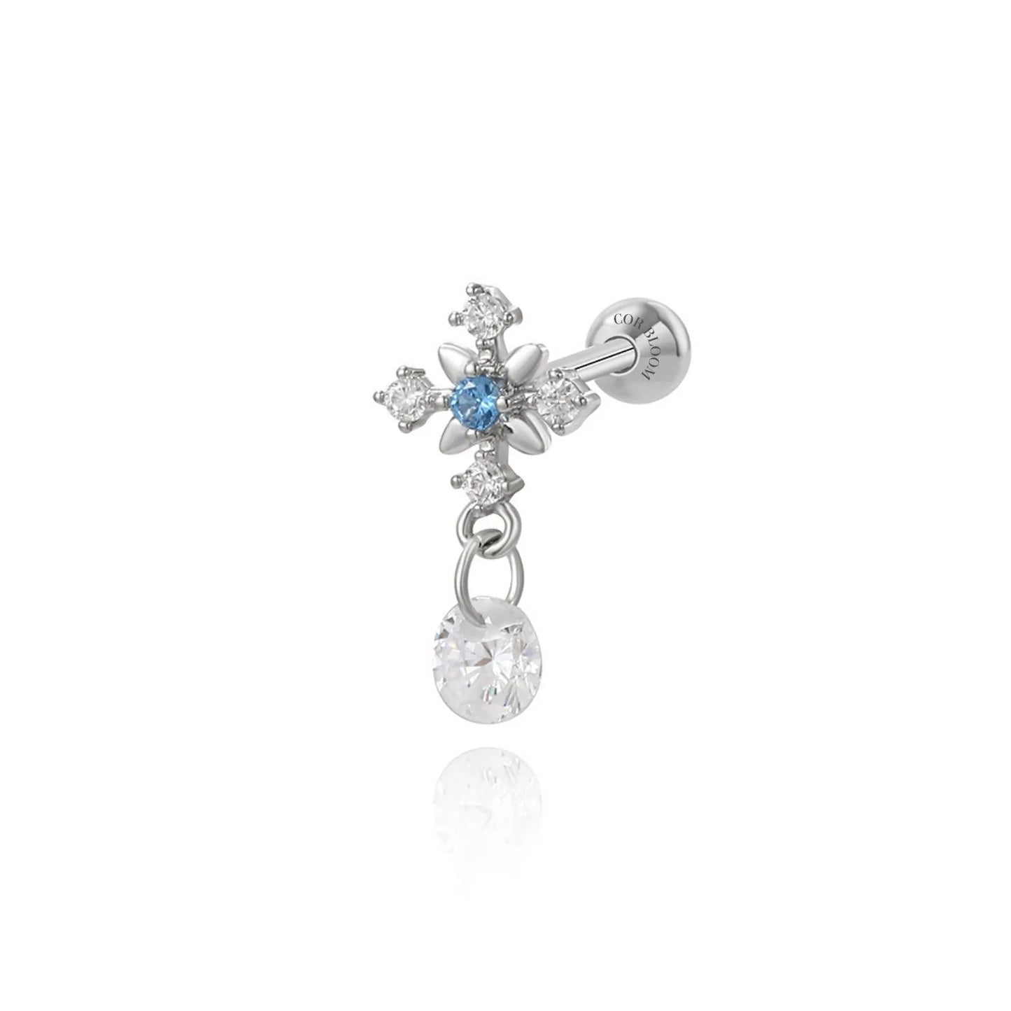 Aquamarine Iris Flower Screw Back Stud Earring