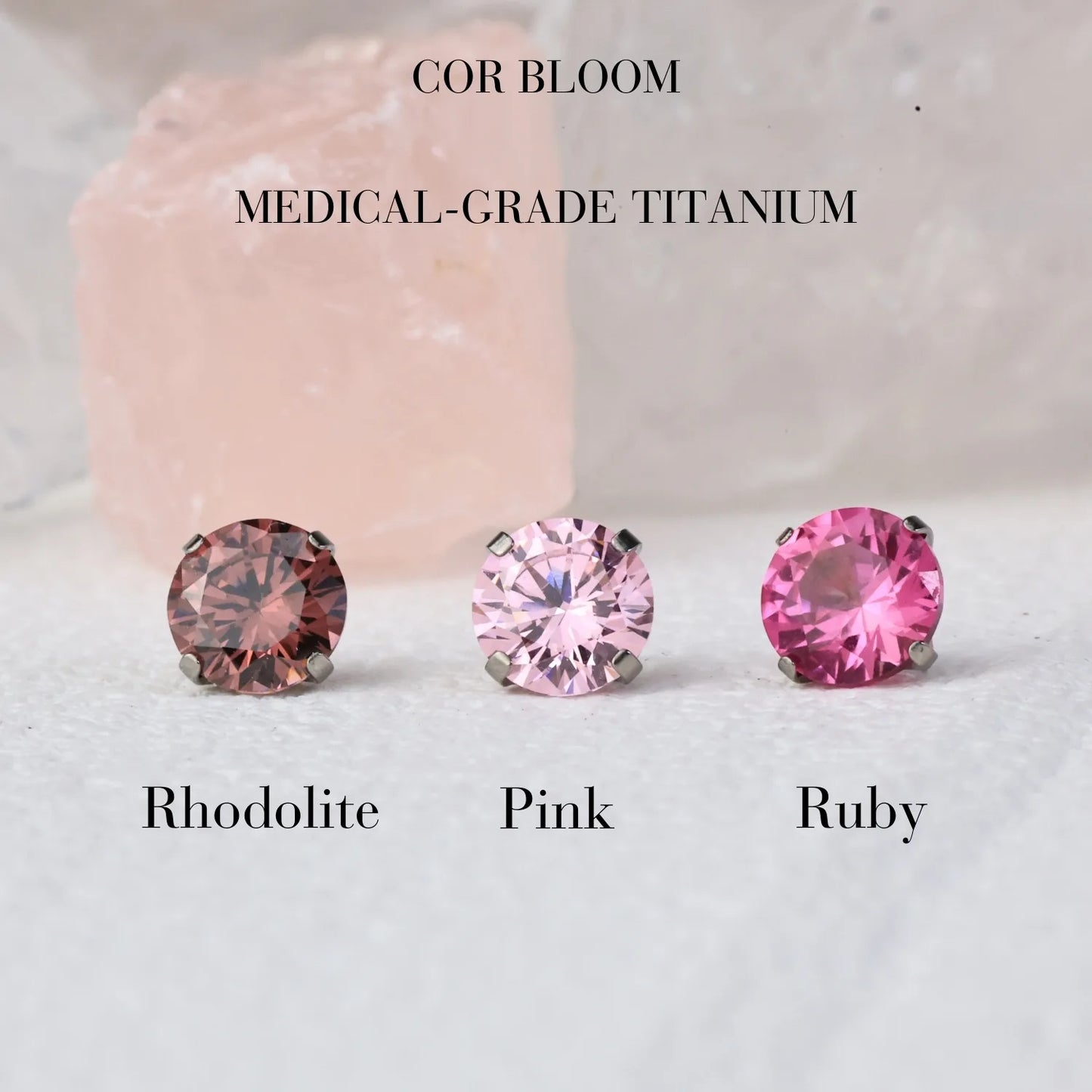 Titanium Multisize Pink Tourmaline Piercing Stud