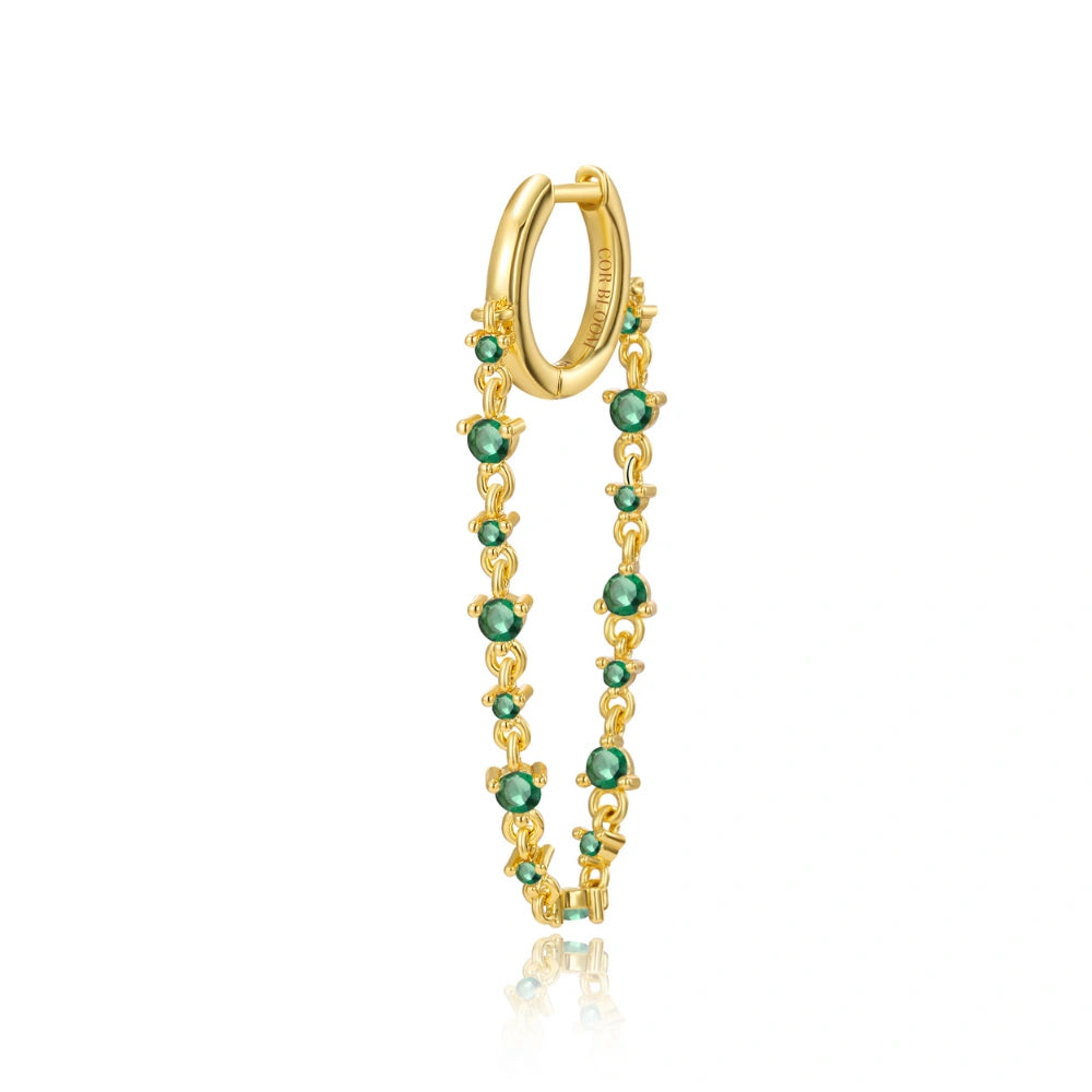 Livia Green Emerald Dangling Chain Hoop Earring