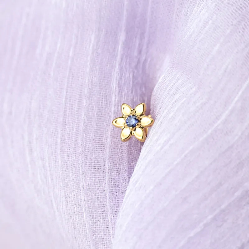 Titanium Azalea Dainty Tanzanite Flower Flat Back Stud