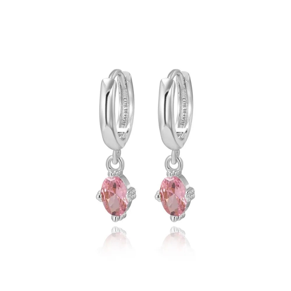 Aleia Pink Oval Stone Hoop Earrings