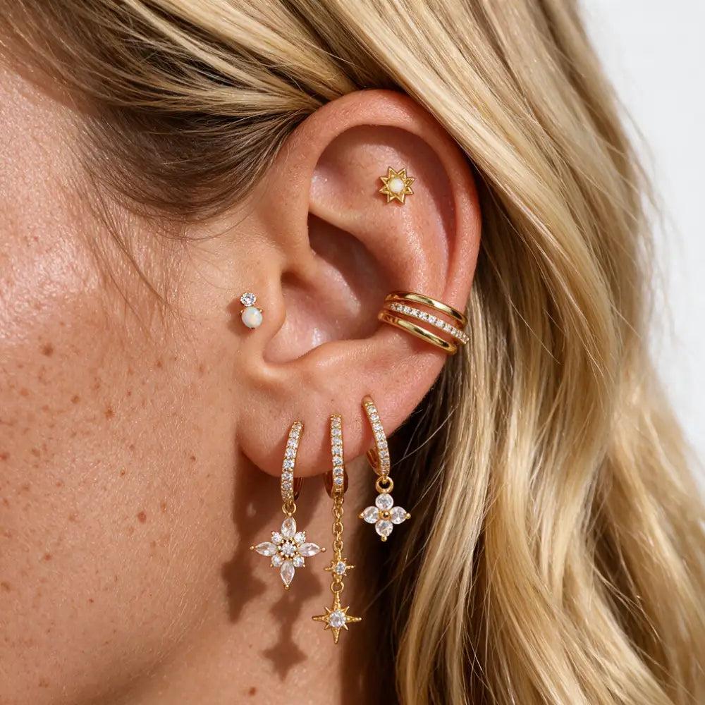 Athena White Opal Northern Star Flat Back Stud