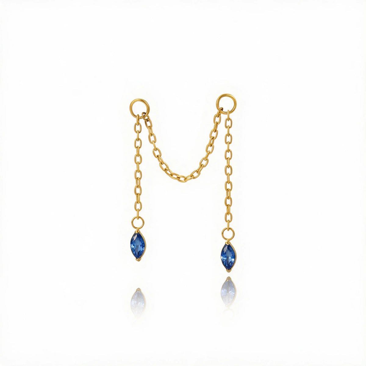 Titanium Holly Duo Marquise Cartilage Chain - Blue Sapphire