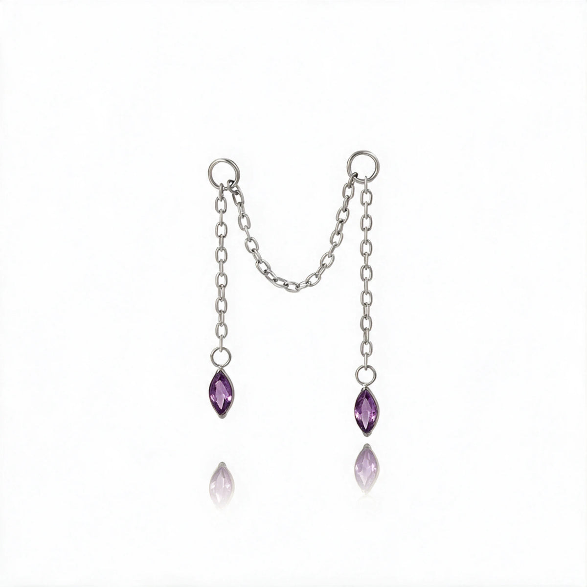 Titanium Holly Duo Marquise Cartilage Chain - Amethyst