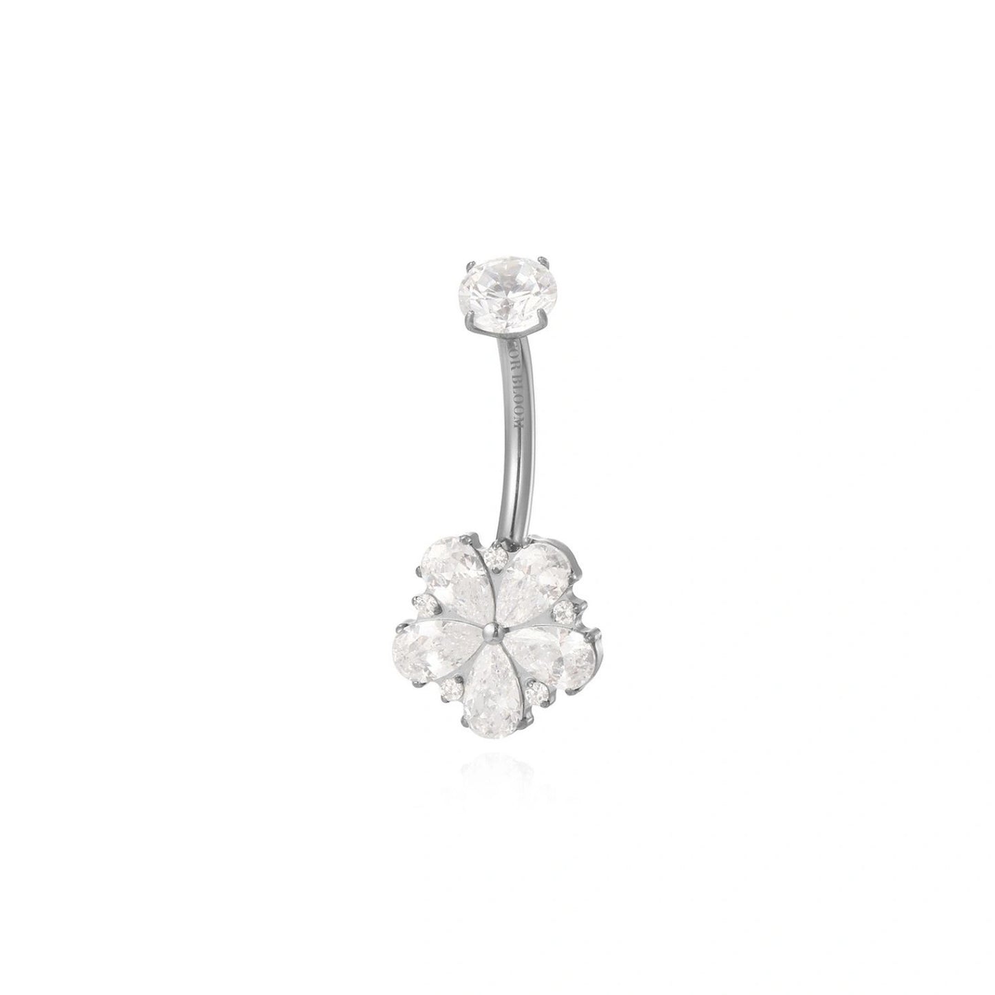 Titanium Dainty Crystal Flower Belly Button Ring