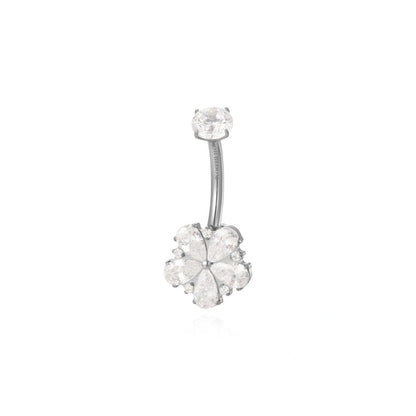 Titanium Dainty Crystal Flower Belly Button Ring