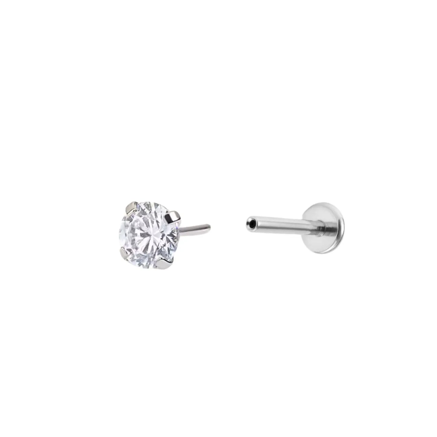 Titanium Multisize White CZ Push Pin Stud - Silver