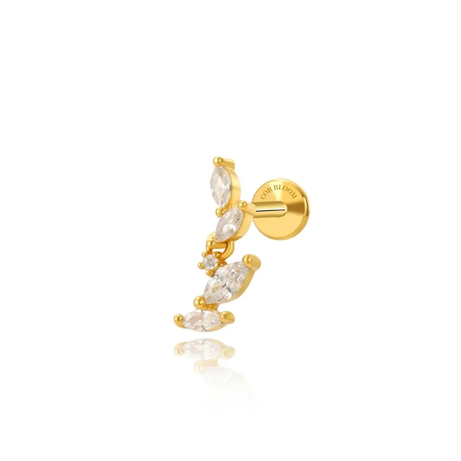 Crystal Leaf Flat Back Stud (2-Segment Design)