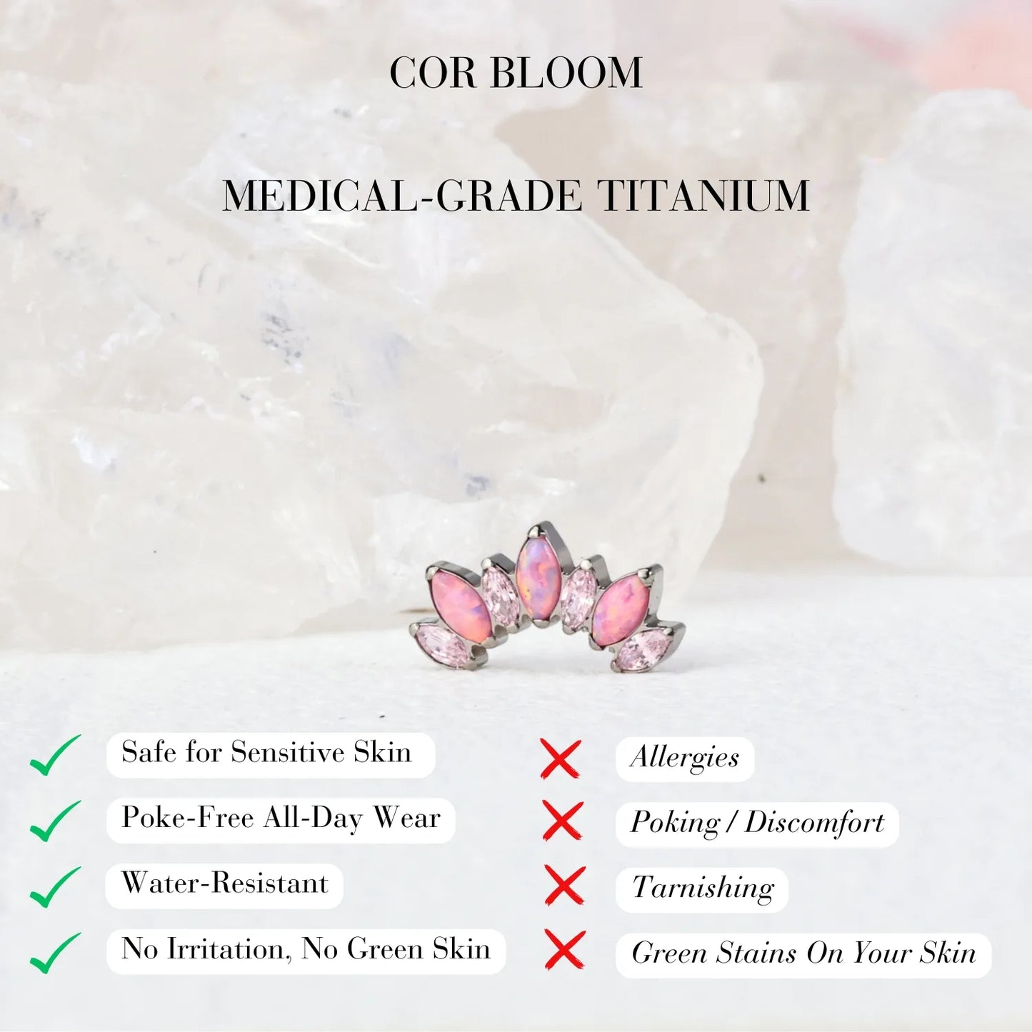 Titanium Pink Opal 7-Petal Crown Piercing Stud