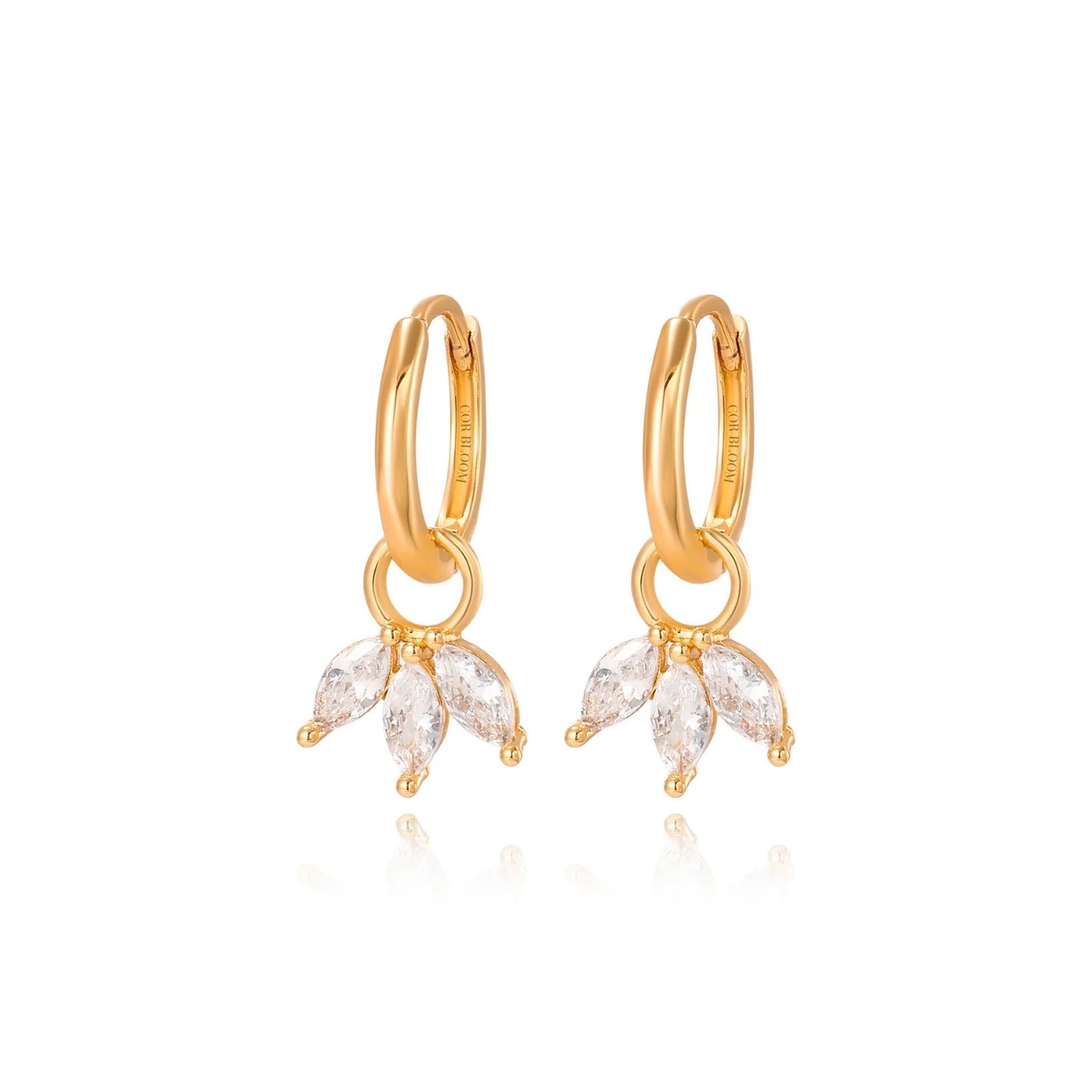 Yvette White Crystal Trio Marquise Hoop Earrings