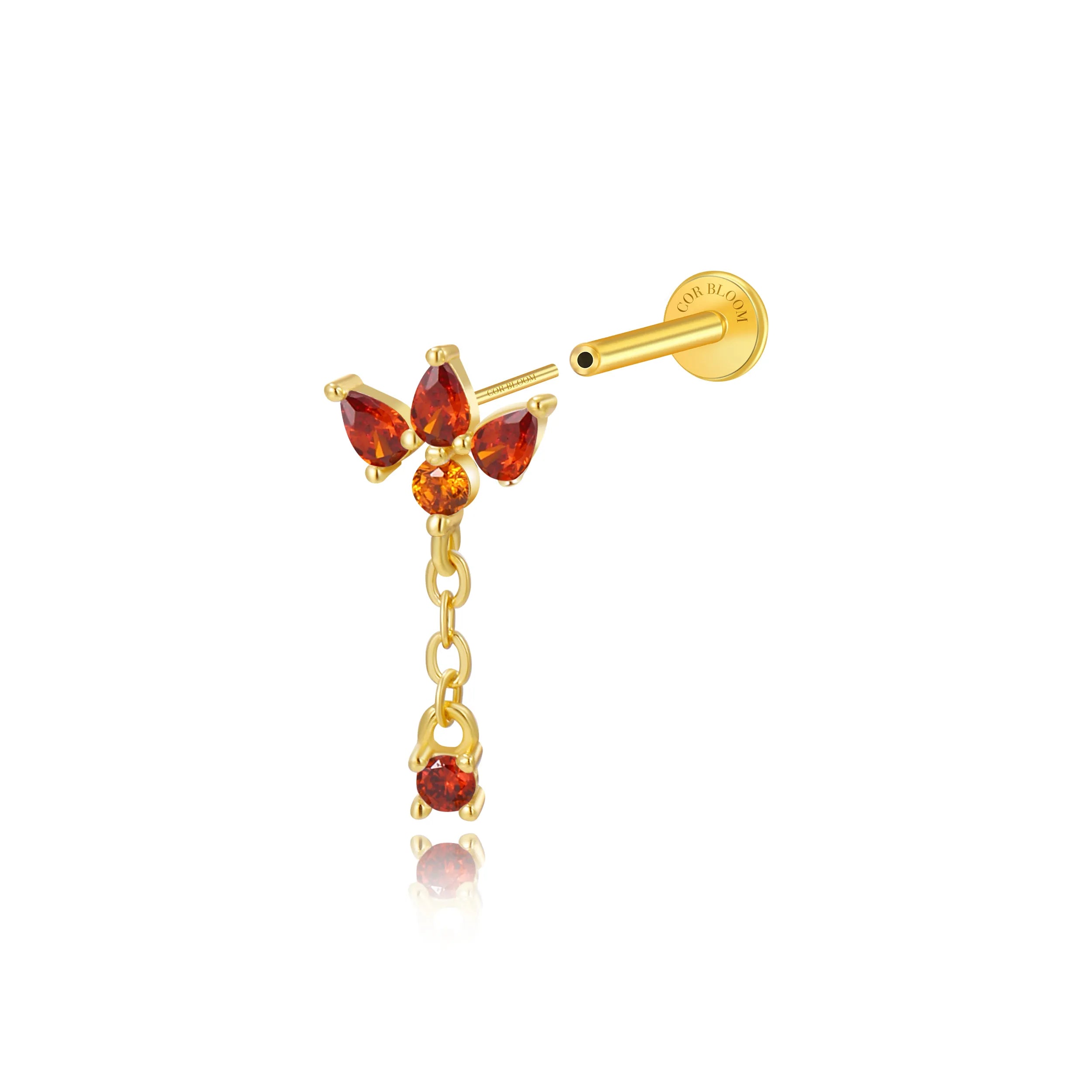 Jazmine Trio Pear Dangling Stud – Red Flame