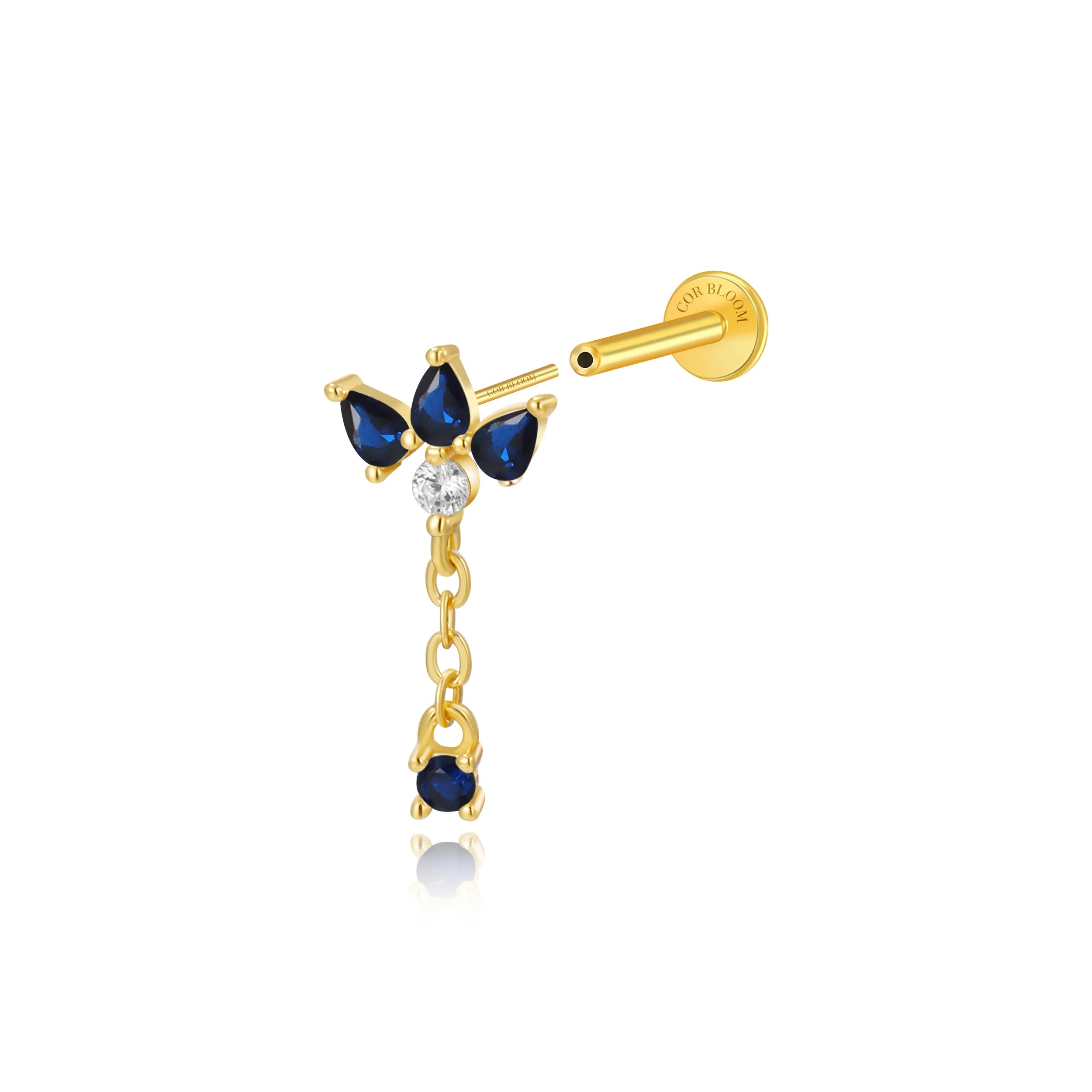 Jazmine Trio Pear Dangling Stud – Blue Sapphire Dream
