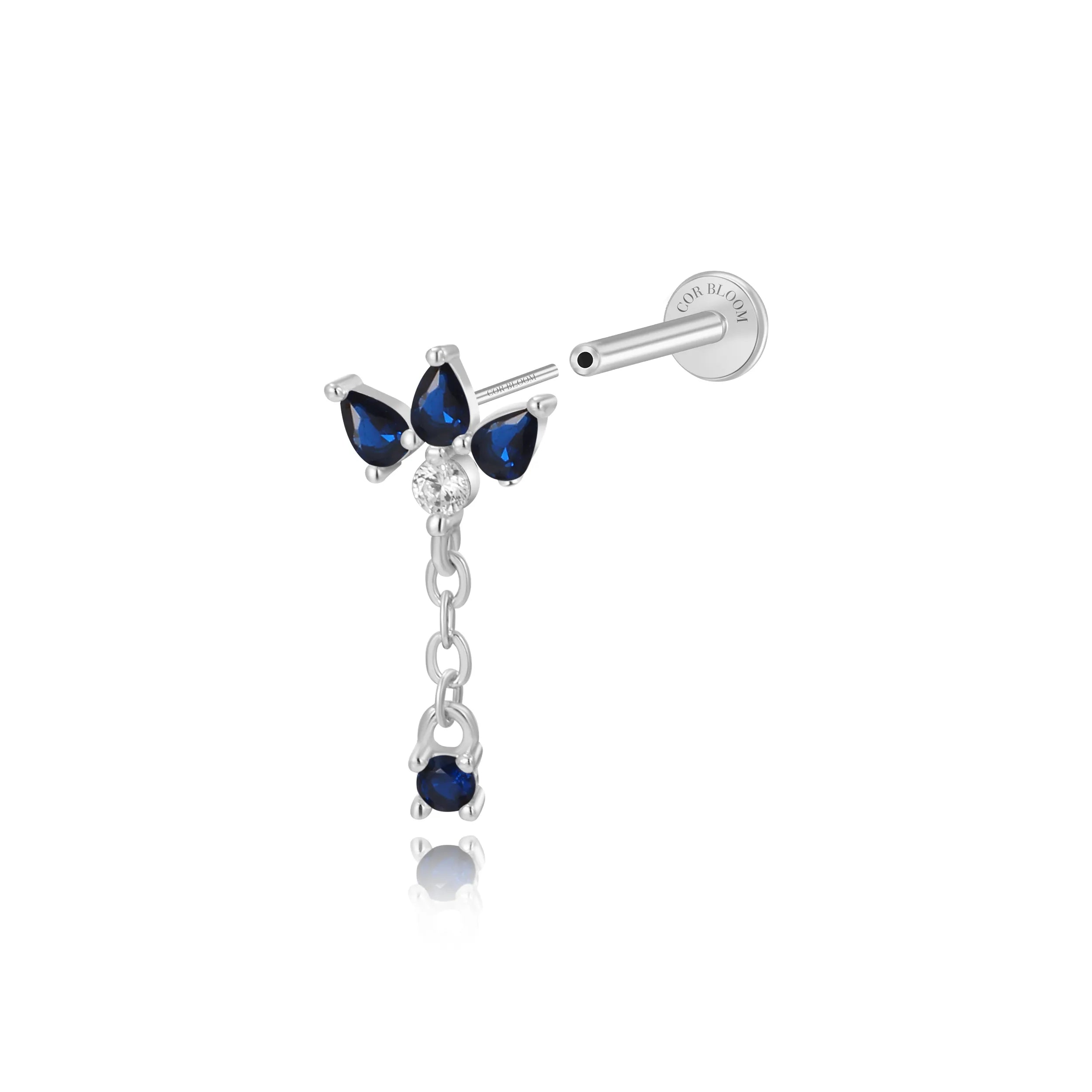 Jazmine Trio Pear Dangling Stud – Blue Sapphire Dream