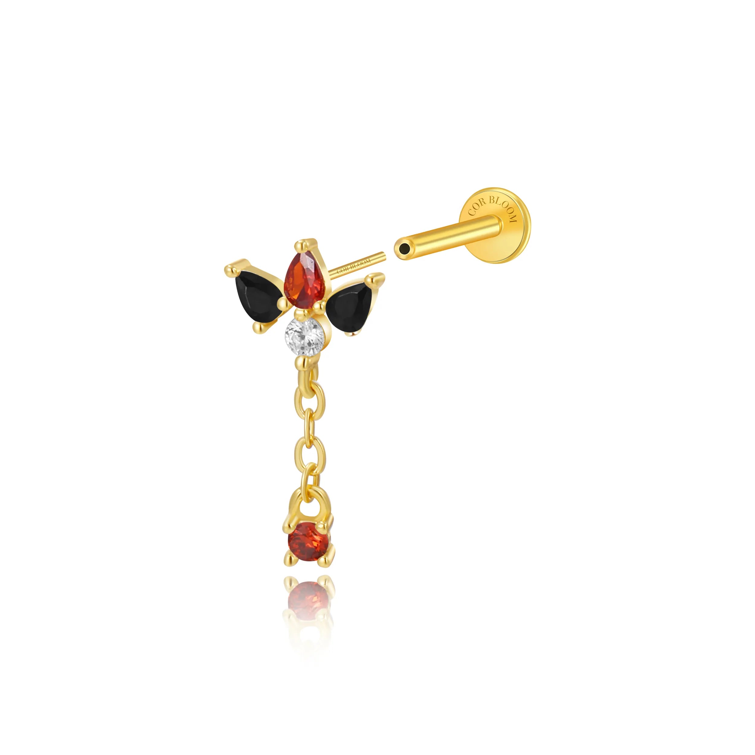 Jazmine Trio Red & Black Pear Dangling Stud – Midnight Flame