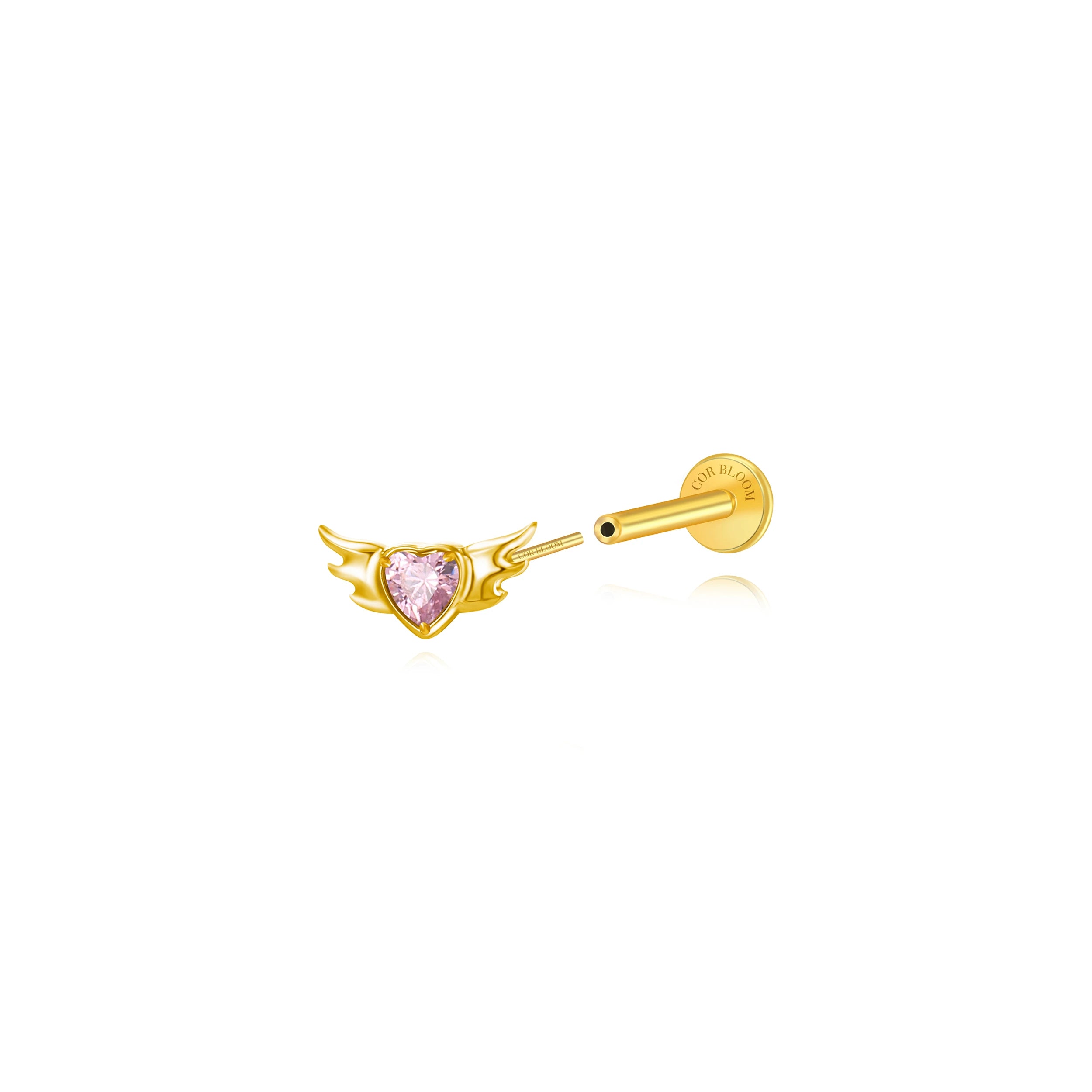 Titanium Nataly Pink Angel Heart Flat Back Stud