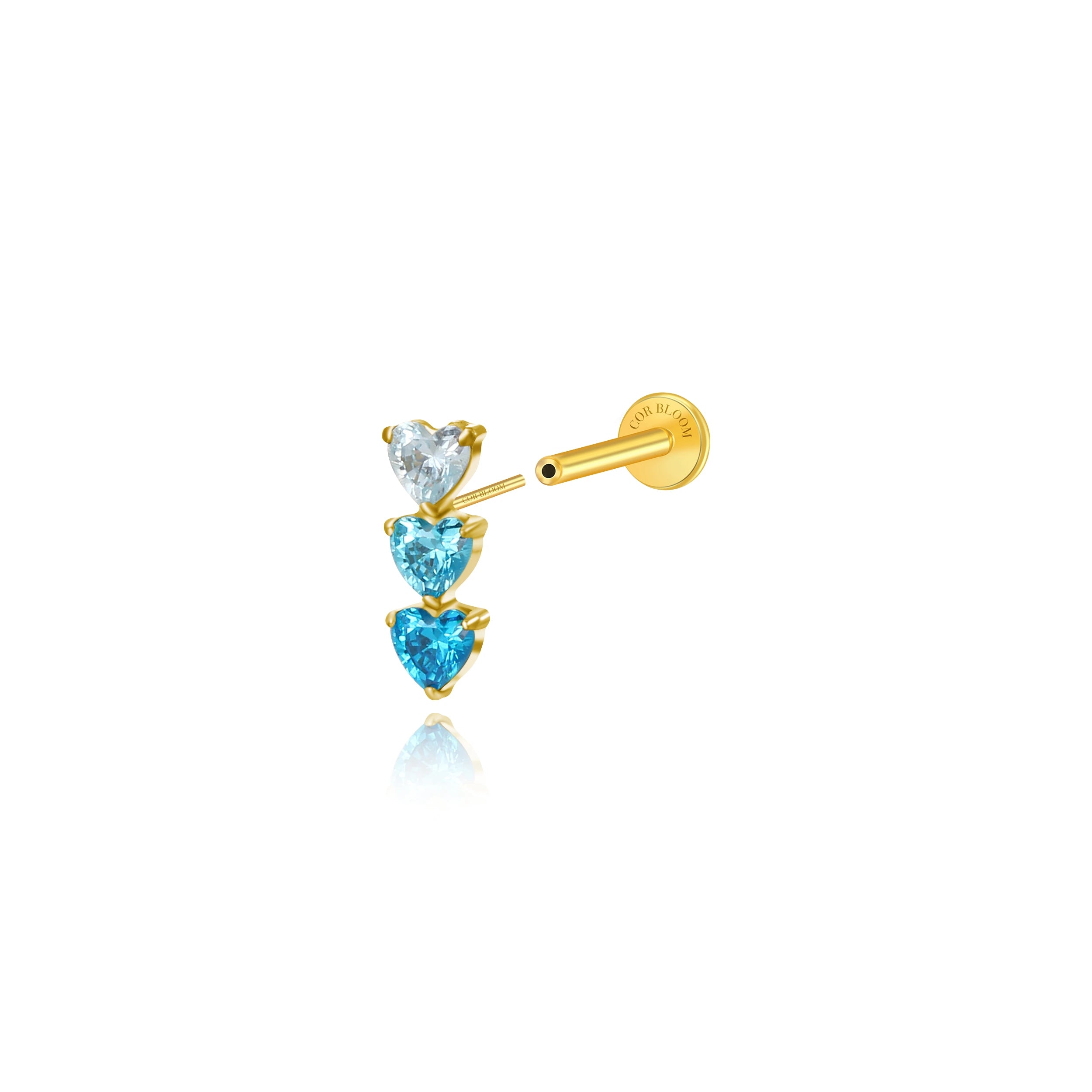 Titanium Adelpha Trio Heart Stud - Gradient Aquamarine