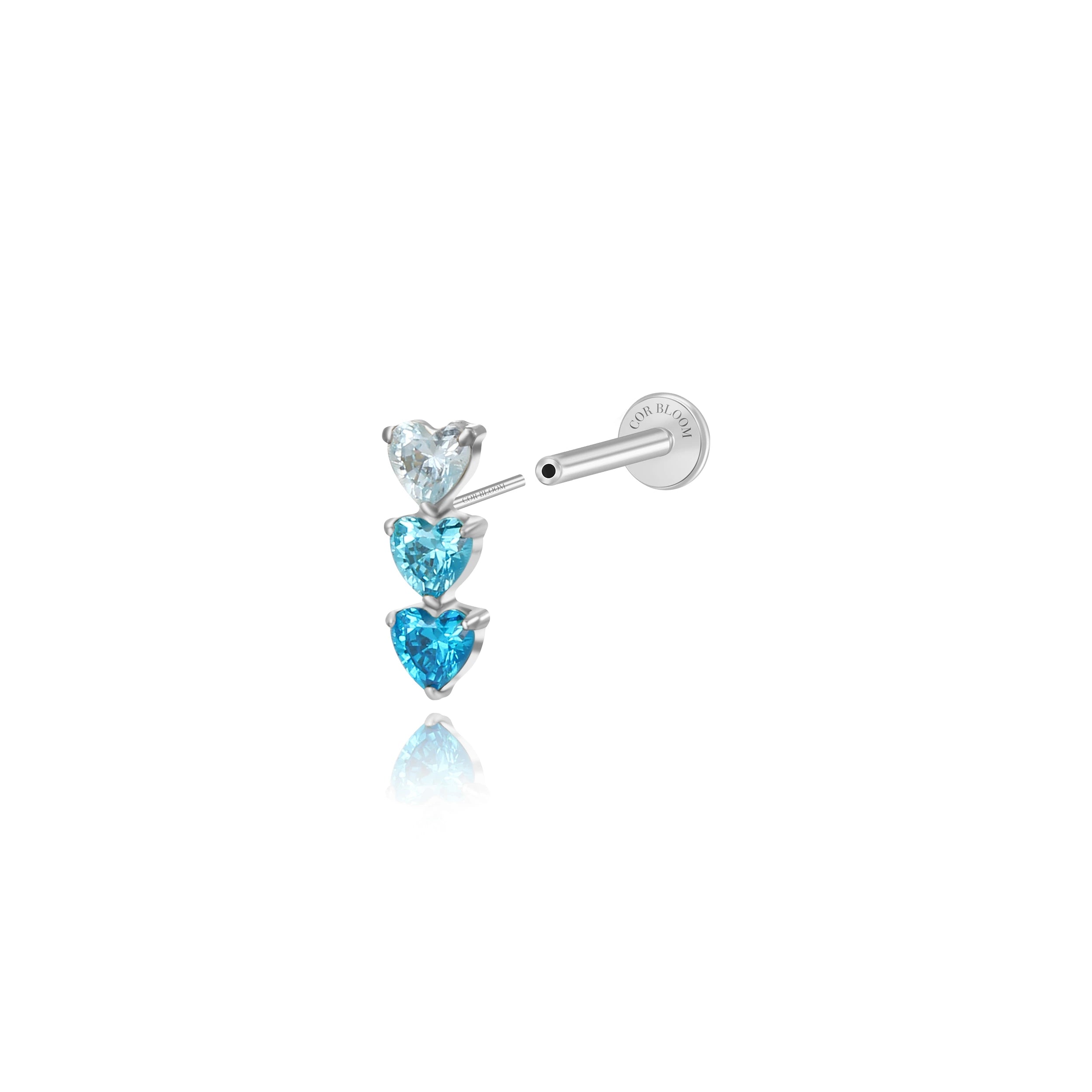 Titanium Adelpha Trio Heart Stud - Gradient Aquamarine