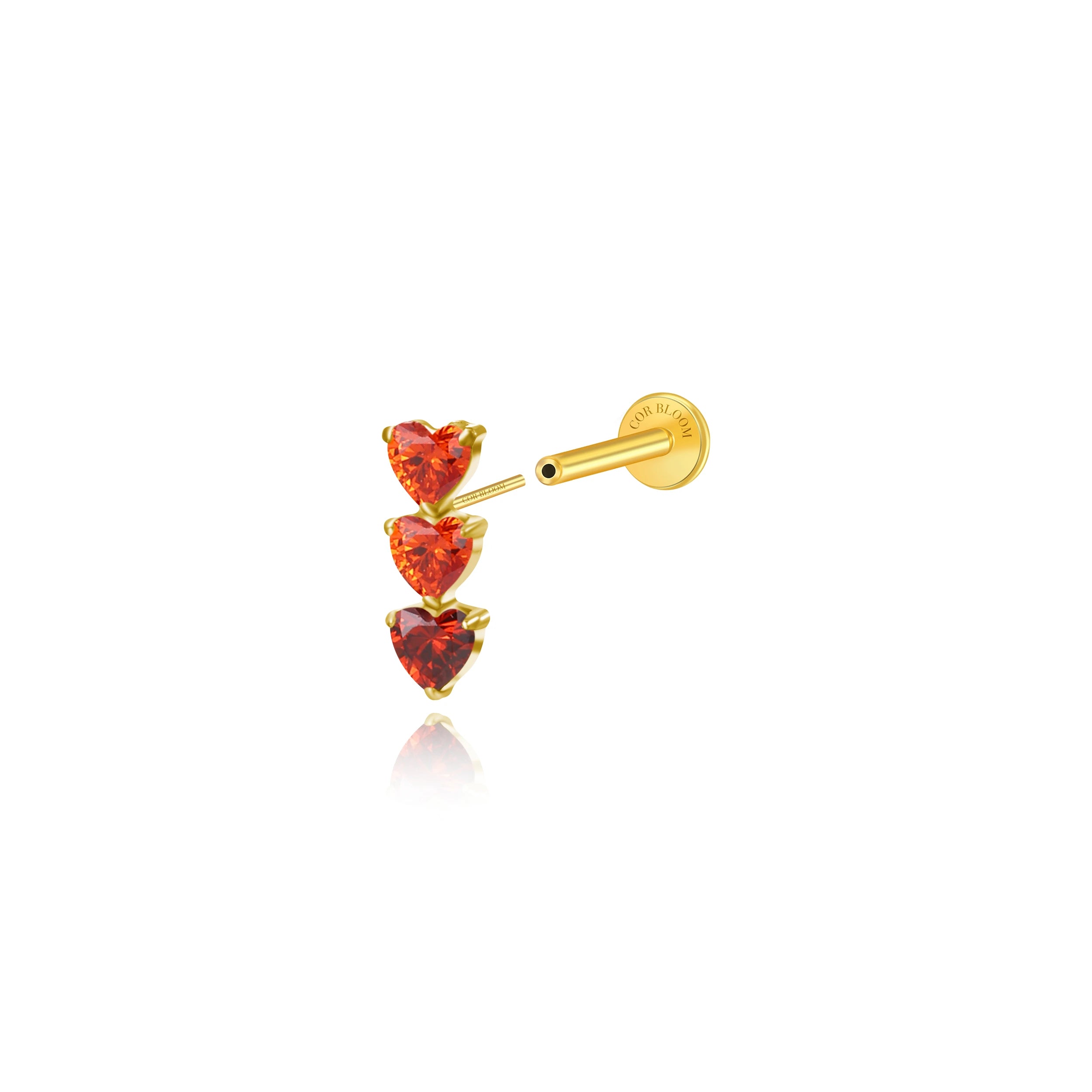 Titanium Adelpha Trio Heart Stud - Gradient Red Garnet