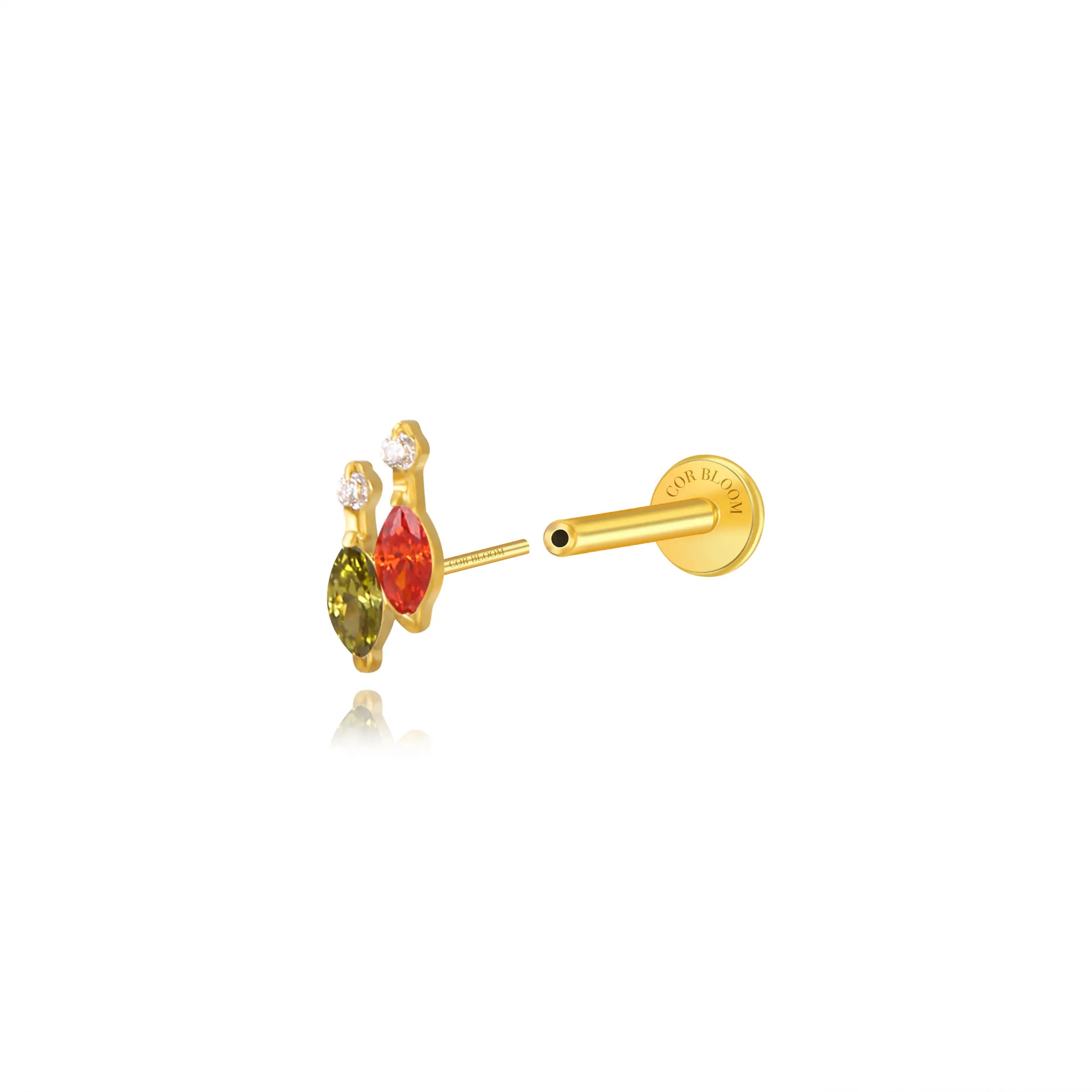 Titanium Felicity Duo Marquise Heart Stud - Peridot & Red Garnet