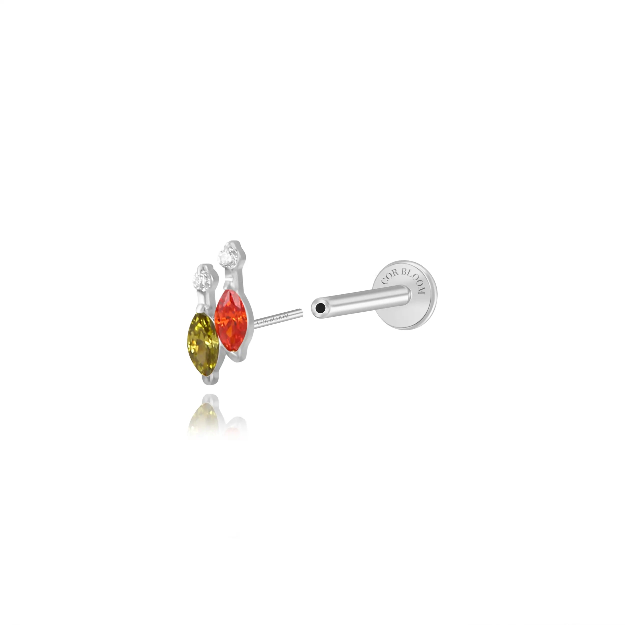 Titanium Felicity Duo Marquise Heart Stud - Peridot & Red Garnet