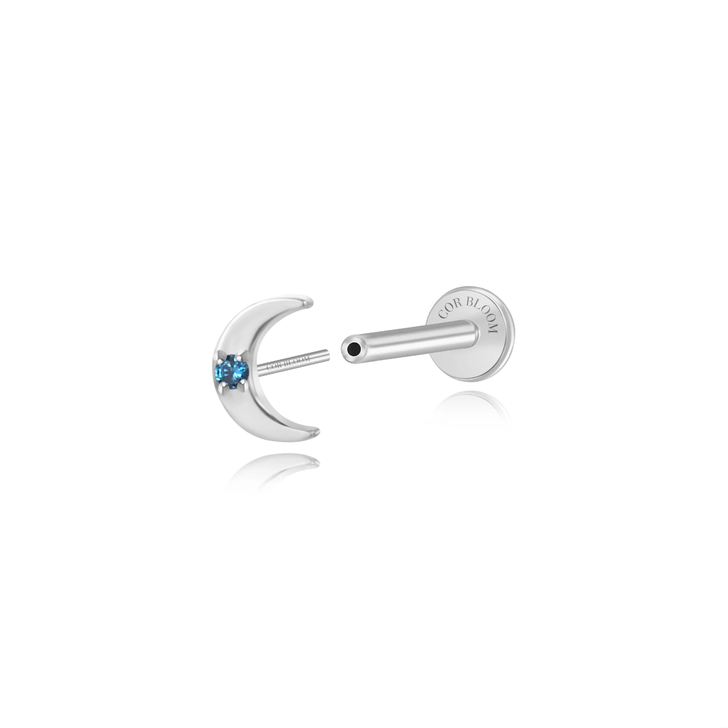 Titanium Amyra Super Mini Moon Stud - Blue Sapphire