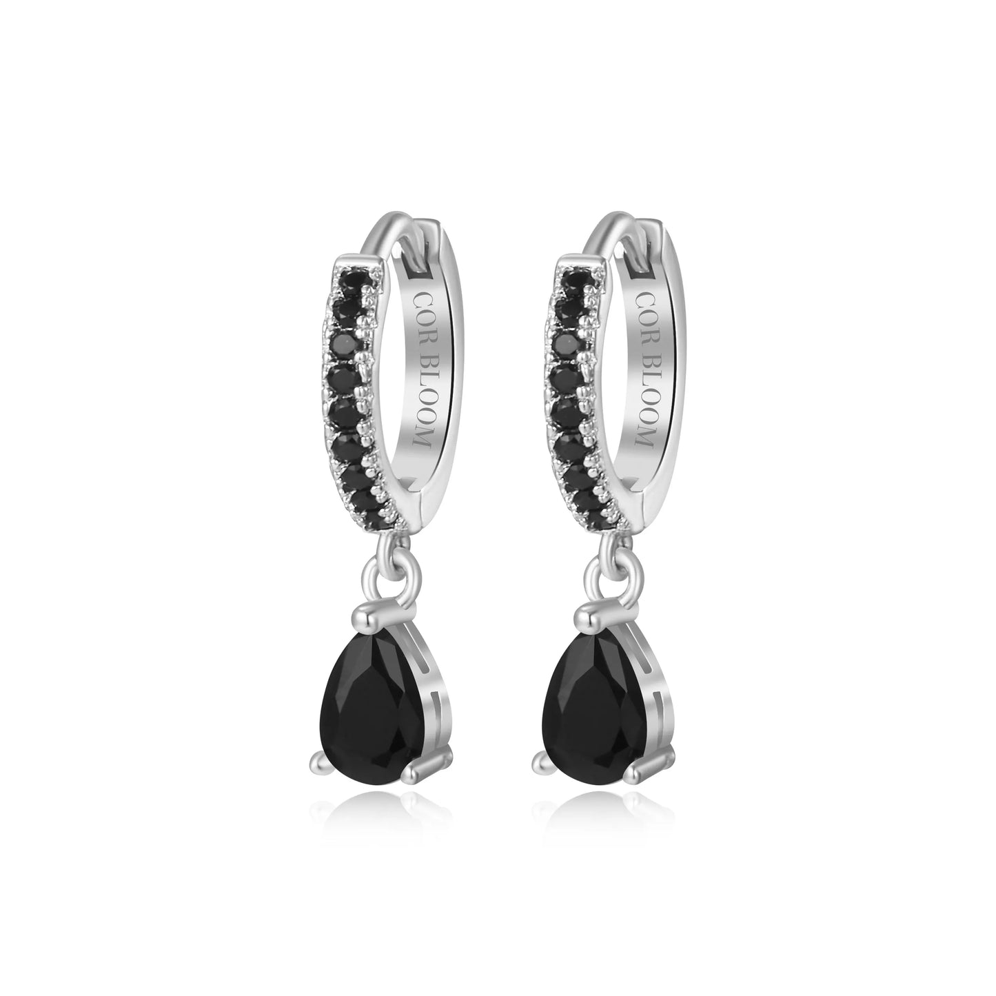 Black Gemstone Perry Waterdrop Hoop Earrings